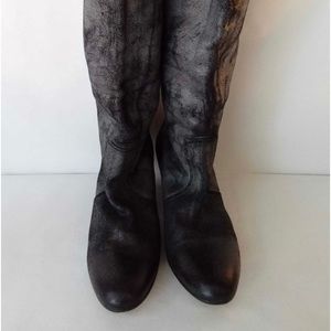 Maison Margiela Paris Distressed Leather Boots Gray Black Wedge/Kitten. Heel.10B